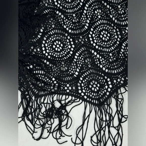 Swim Coverup Top / Dress / Crochet with Fringe Bottom / Black / X-Large / Design - Picture 3 of 6